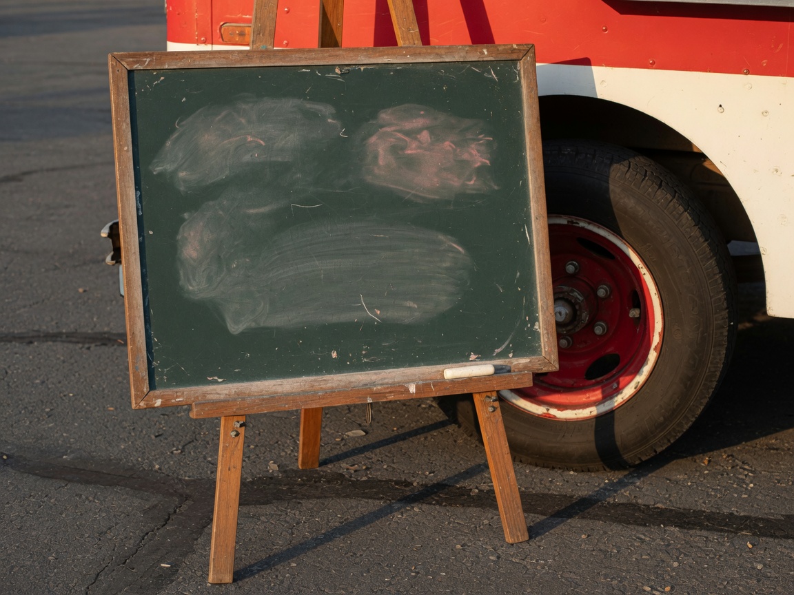 Blank chalkboard waiting for Kevin's stop